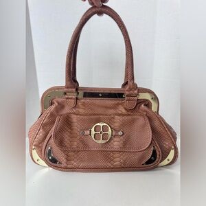 Vintage 90s Y2K IMAN Tan Faux Snakeskin Satchel Shoulder Bag Boho Purse